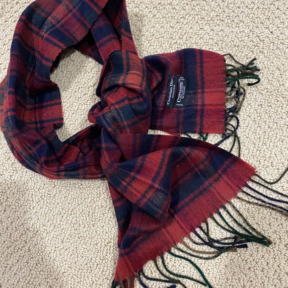 Vintage 1950s Christian Dior Plaid Cashmaire scarf - Picture 1 of 4